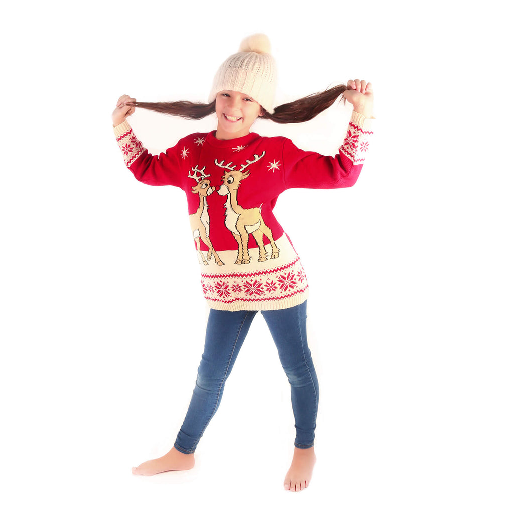 Red Girl Christmas Jumper with Baby Reindeers