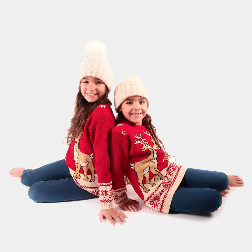 Red Girls Christmas Jumper with Baby Reindeers