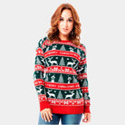 Womens Red and Green Strips Christmas Jumper