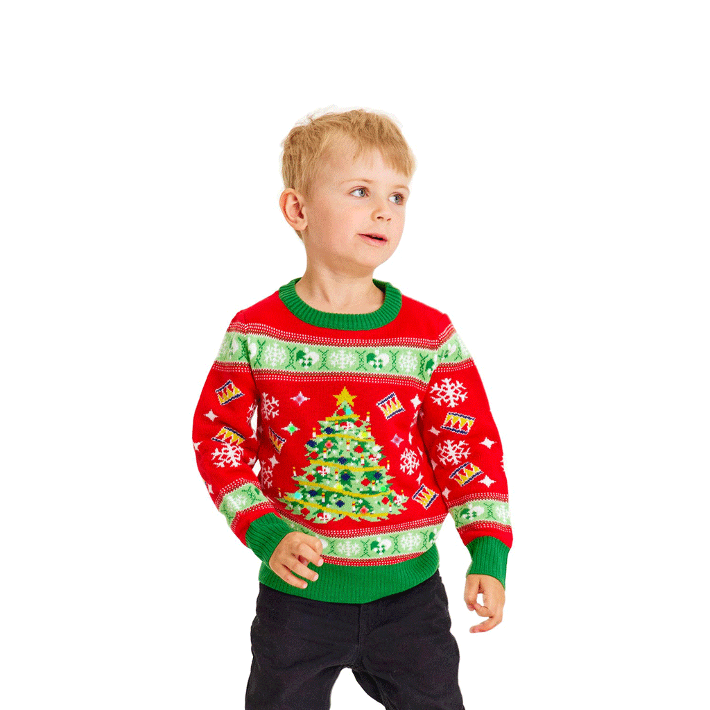 Red LED light-up Boys Christmas Jumper with Christmas Tree