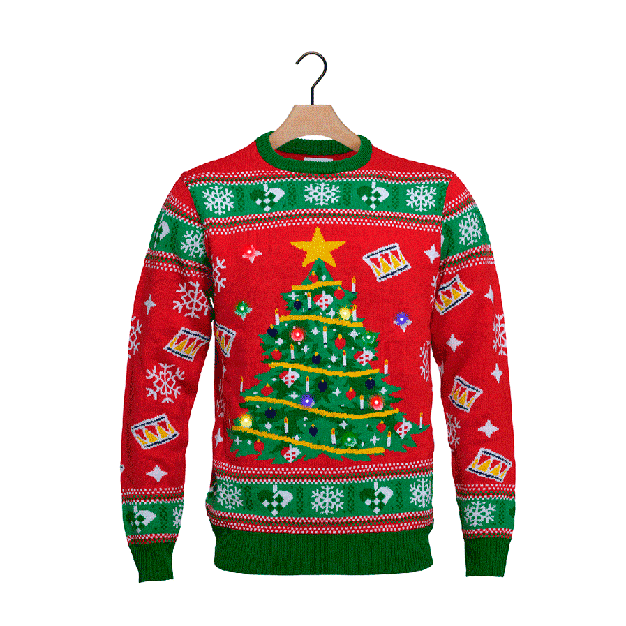 Red LED light-up Christmas Jumper with Christmas Tree