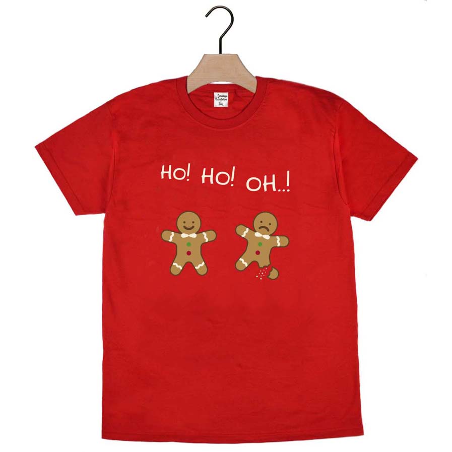 Red Mens and Womens Christmas T-Shirt with Gingerbreads