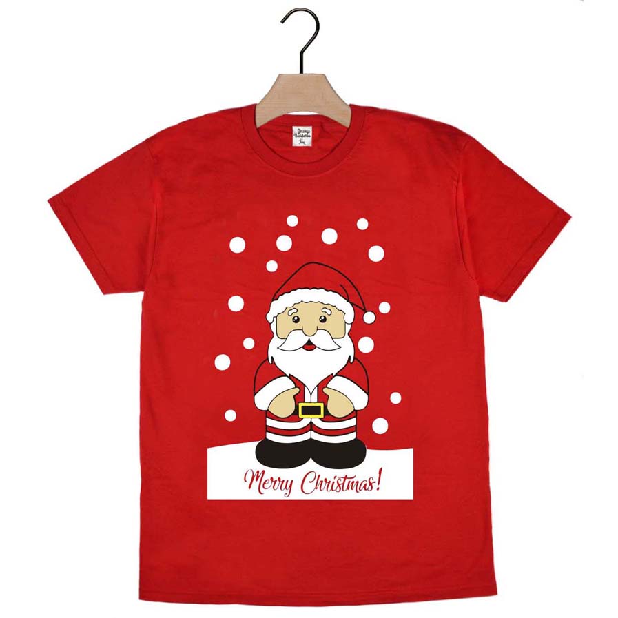 Red Mens and Womens Christmas T-Shirt with Santa Claus 2021