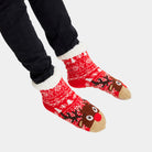 Red Rubber Sole Christmas Socks Trees and Reindeer Womens and Mens