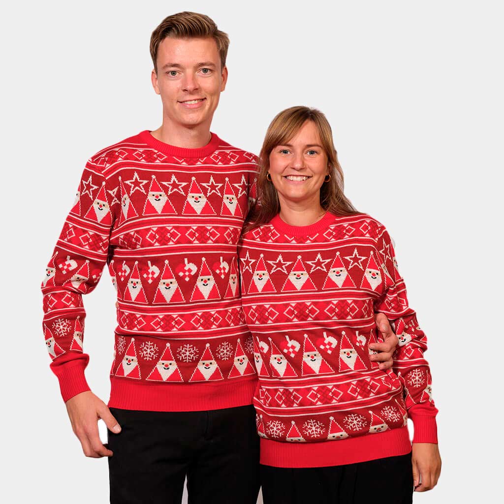 Red Strips Christmas Jumper with Santa Claus Couple