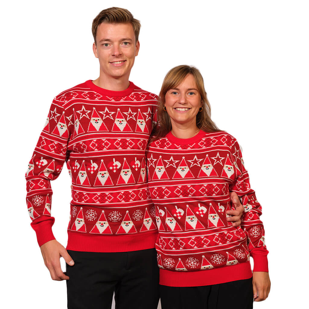 Red Strips Christmas Jumper with Santa Claus Couple