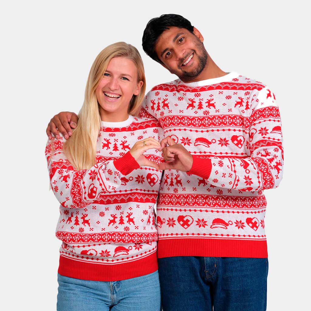 Red and White Strips Christmas Jumper Couple