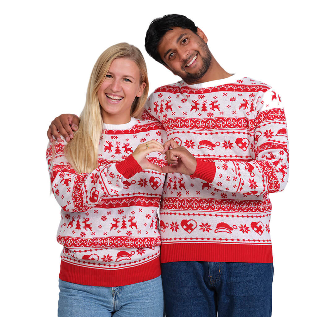 Red and White Strips Christmas Jumper Couple