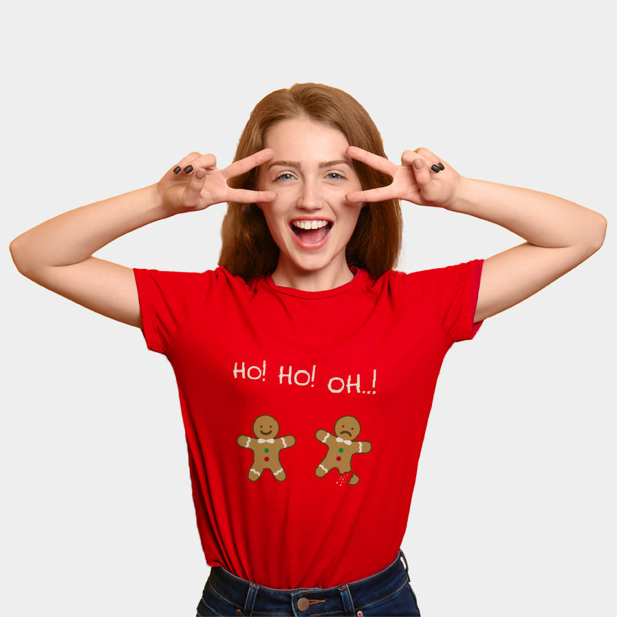 Red Womens Christmas T-Shirt with Gingerbreads