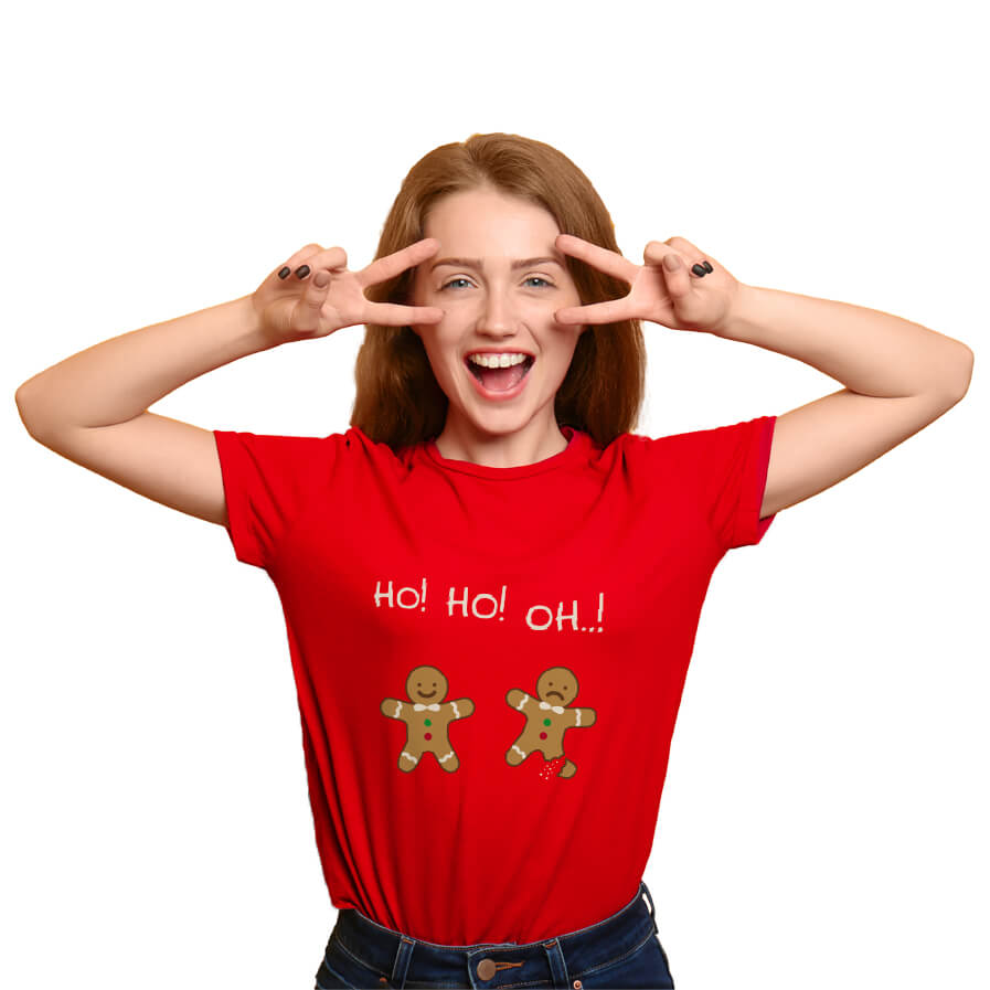 Red Womens Christmas T-Shirt with Gingerbreads