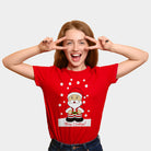 Red Womens Christmas T-Shirt with Santa Claus