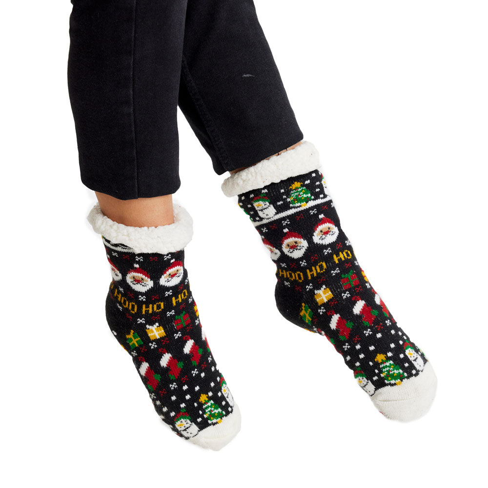 Rubber Sole Christmas Socks with Santa, Gifts and Snowmens Mens and Womens