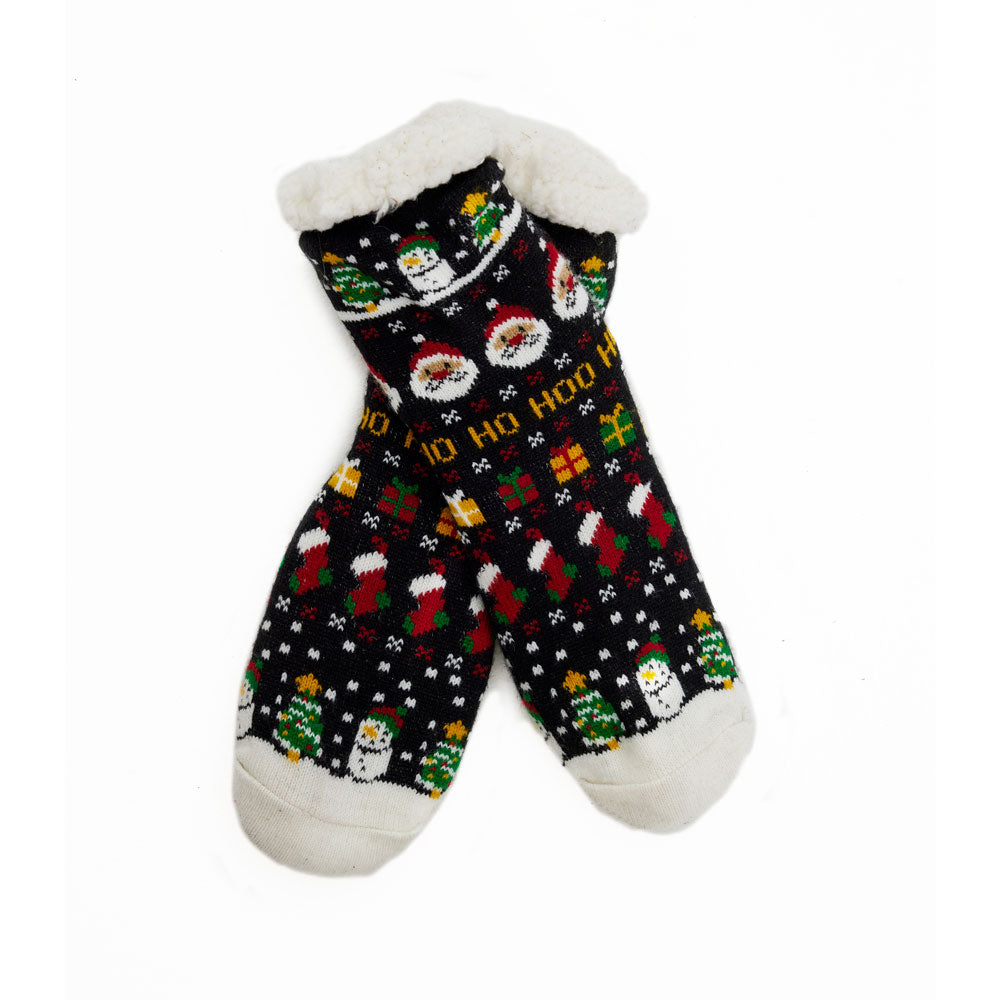 Rubber Sole Christmas Socks with Santa, Gifts and Snowmens