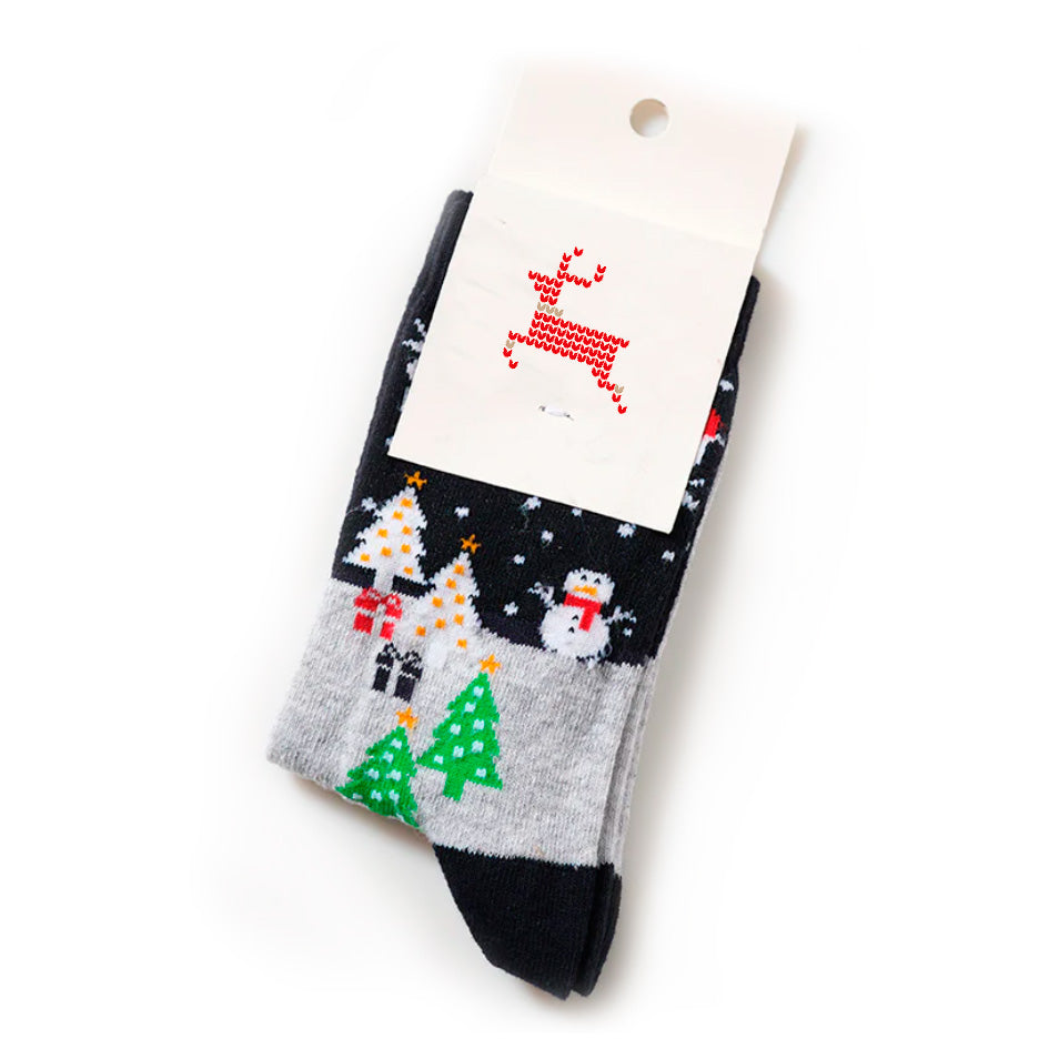 Unisex Christmas Socks with Snowman and Christmas Trees