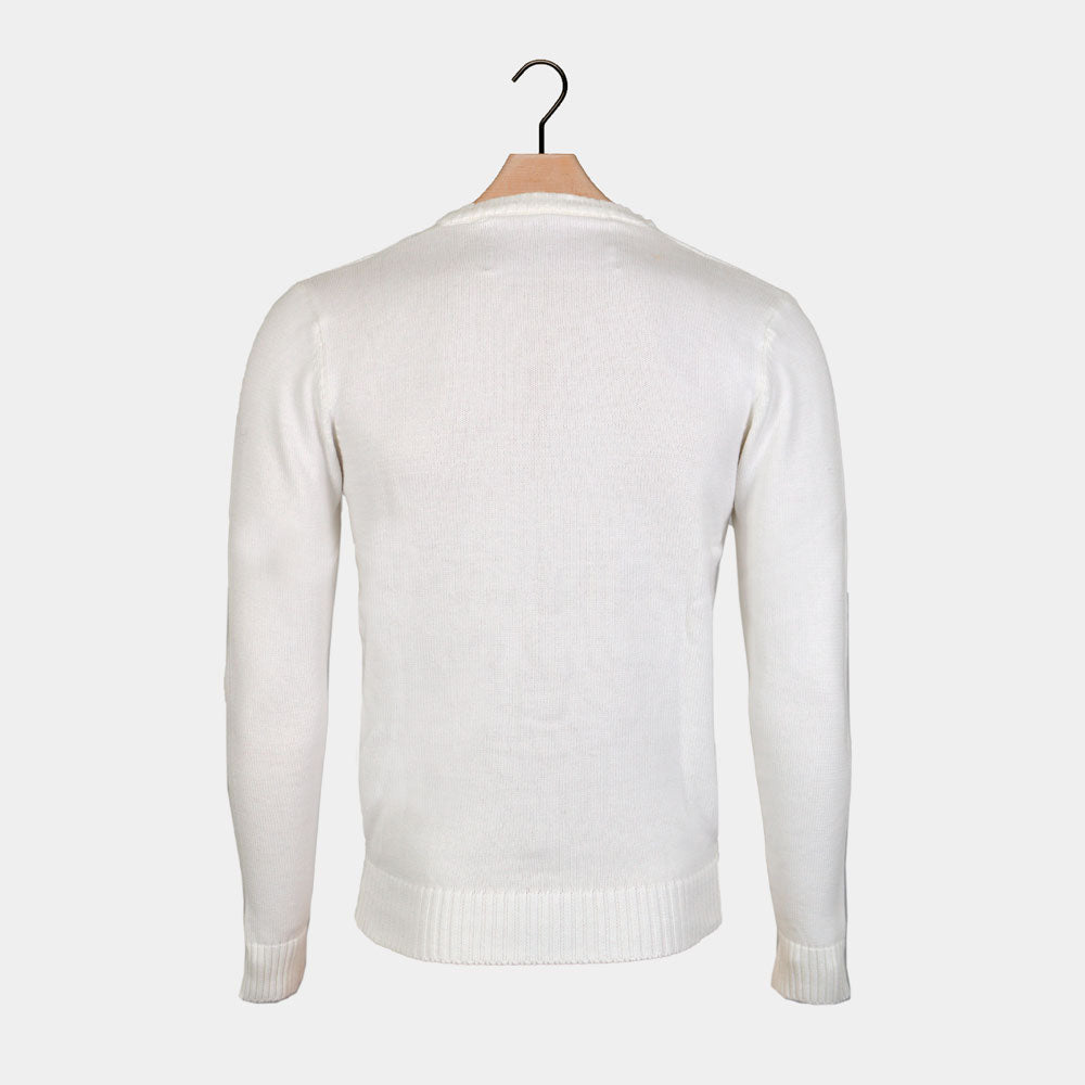 White 3D Christmas Jumper with Hairy Reindeer Back