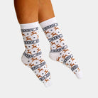 White Elegant Christmas Socks Unisex with Reindeers Womens and Mens